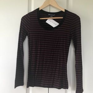 Burgundy/black striped long sleeve shirt.